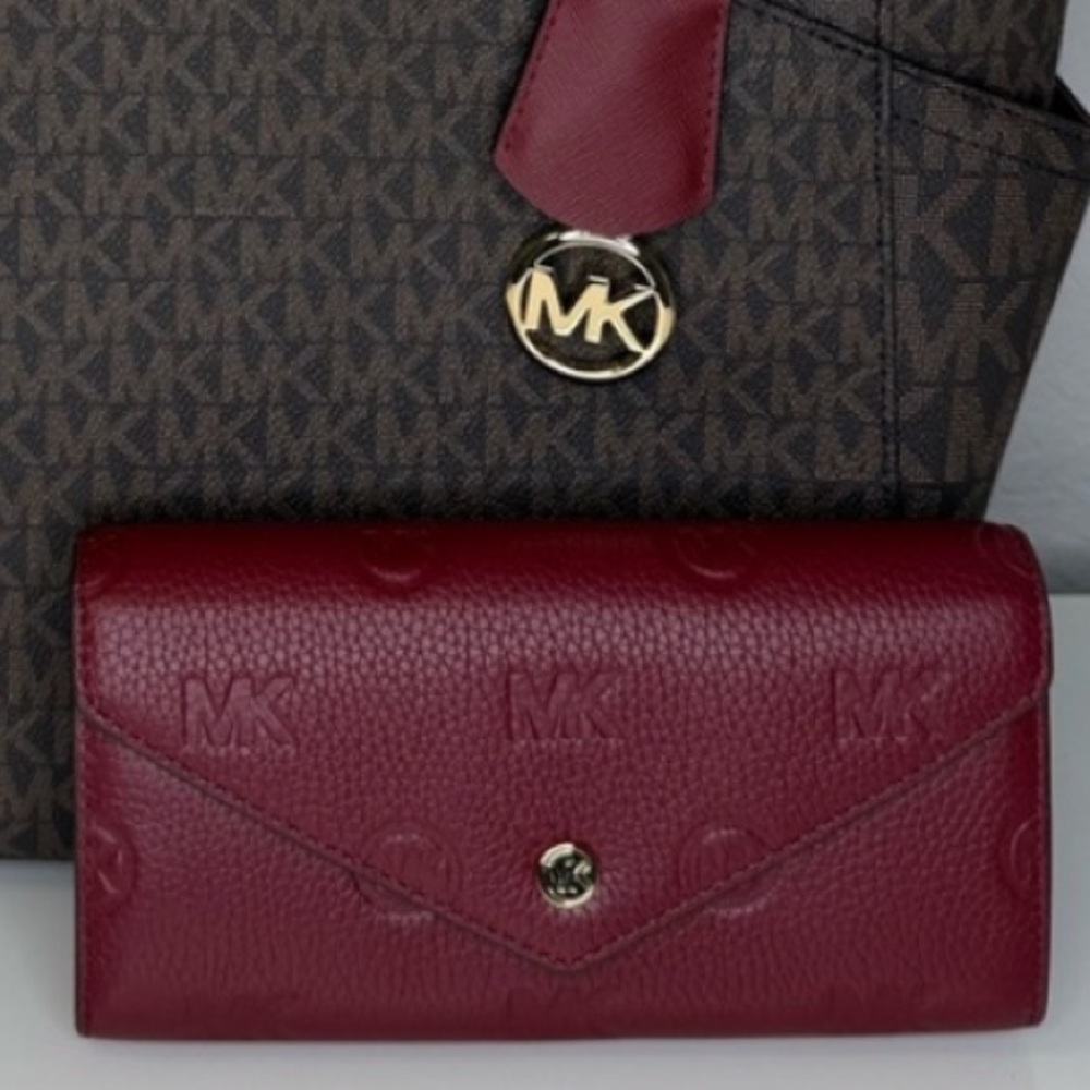 MICHAEL KORS Jet Set Travel Large Envelope Continental Wallet in Dark Cherry 🍒 - Picture 6 of 8